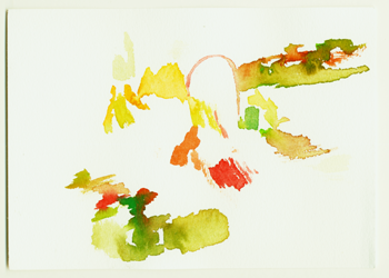 Kirsten Kötter, Site-specific Research 'The Round-up Project: Kokkinia, video by Mary Zygouri'. Water colour, 12 x 17 cm, 08.06.2017